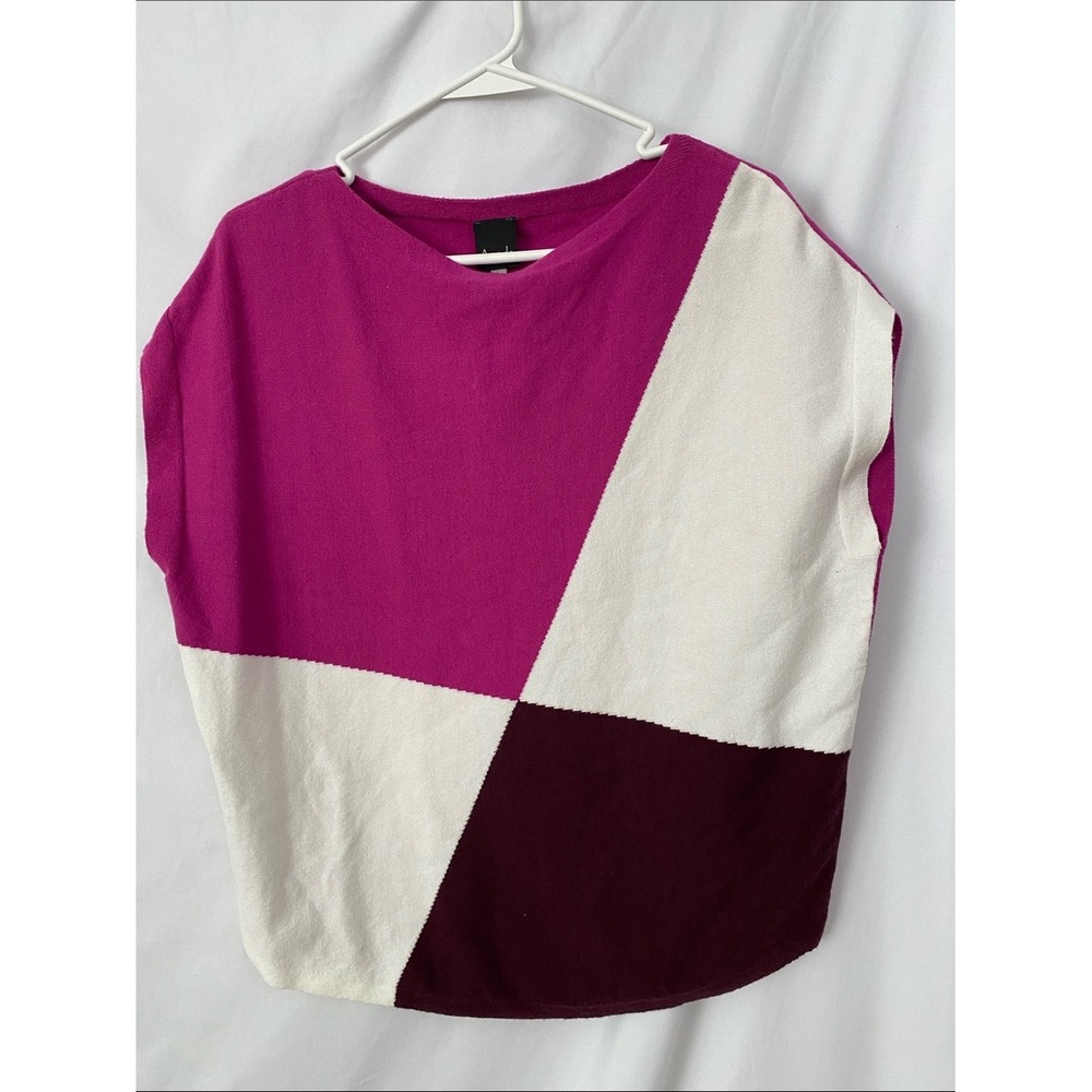 Aaeda Colorblock Short Sleeve Sweater Magenta White Burgundy Classy Super Soft